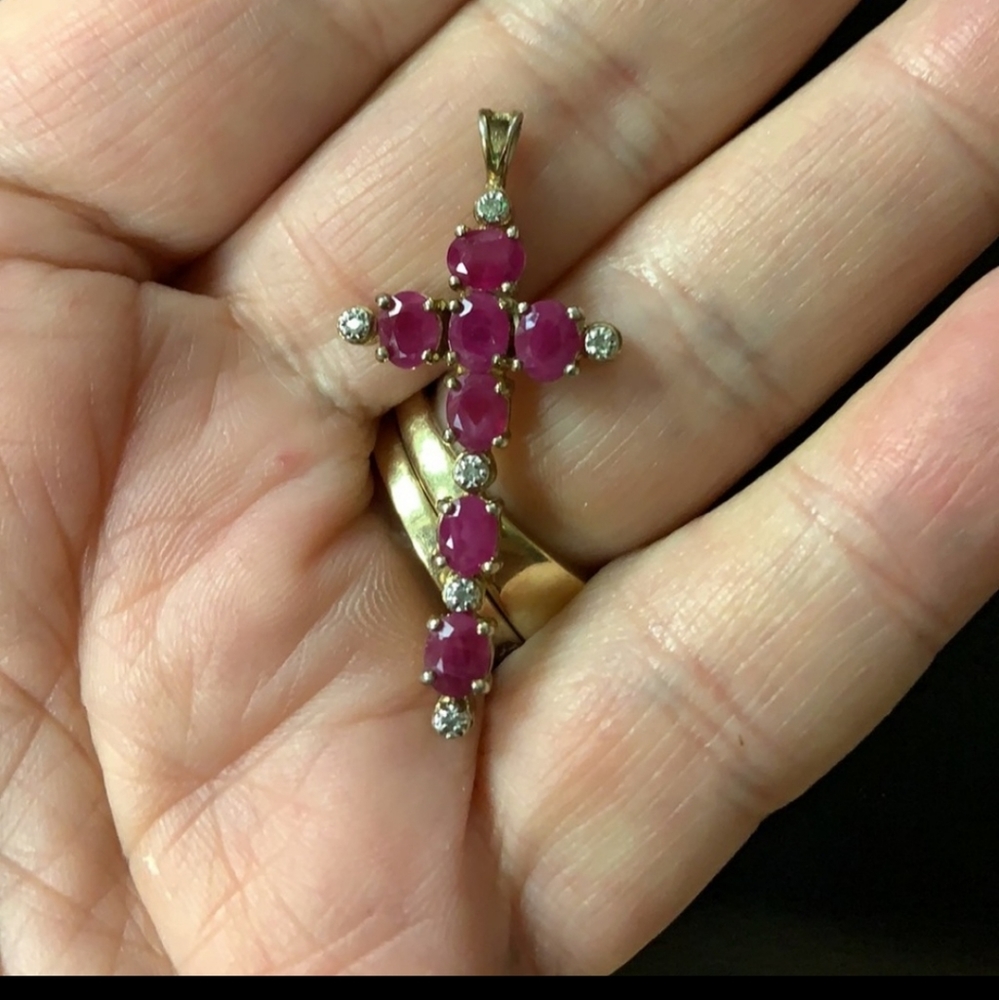 Geniune Ruby Diamond Sterling Silver Cross Pendant. ๐ - Picture 2 of 7